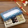 Ghasitaram Gifts Jaiccha Rakhi Gifts for Brothers 3 Part Printed Box of Bites and Exotic Sweets with Pearl Beads Rakhi view 1