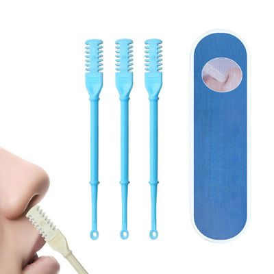 Double Sided Manual Nose Hair Trimmer 2-in-1 Nasal Hair Cutter Portable Nose Hair Removal Tool Rotating Nasal Hair Razor Cutter with Ear Picker for Women and Men(Blue)