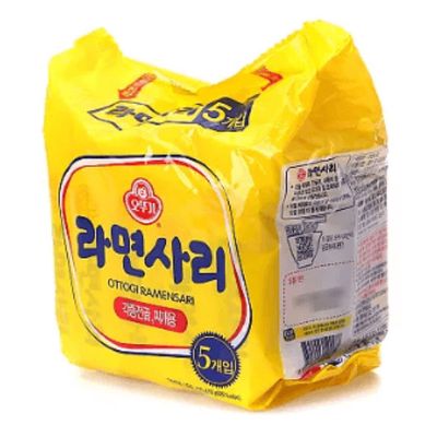 Ottogi Jin Ramen Spicy Korean Instant Ramyun Noodles 110g - Ramensari Plain Instant Noodle No Soup Included (Pack of 5)