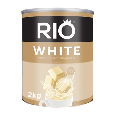 Rio White Premium Hot Chocolate Powder in a 2kg Tub, Approx. 80 Servings, Cocoa (32%), Creamy White Chocolate Indulgence