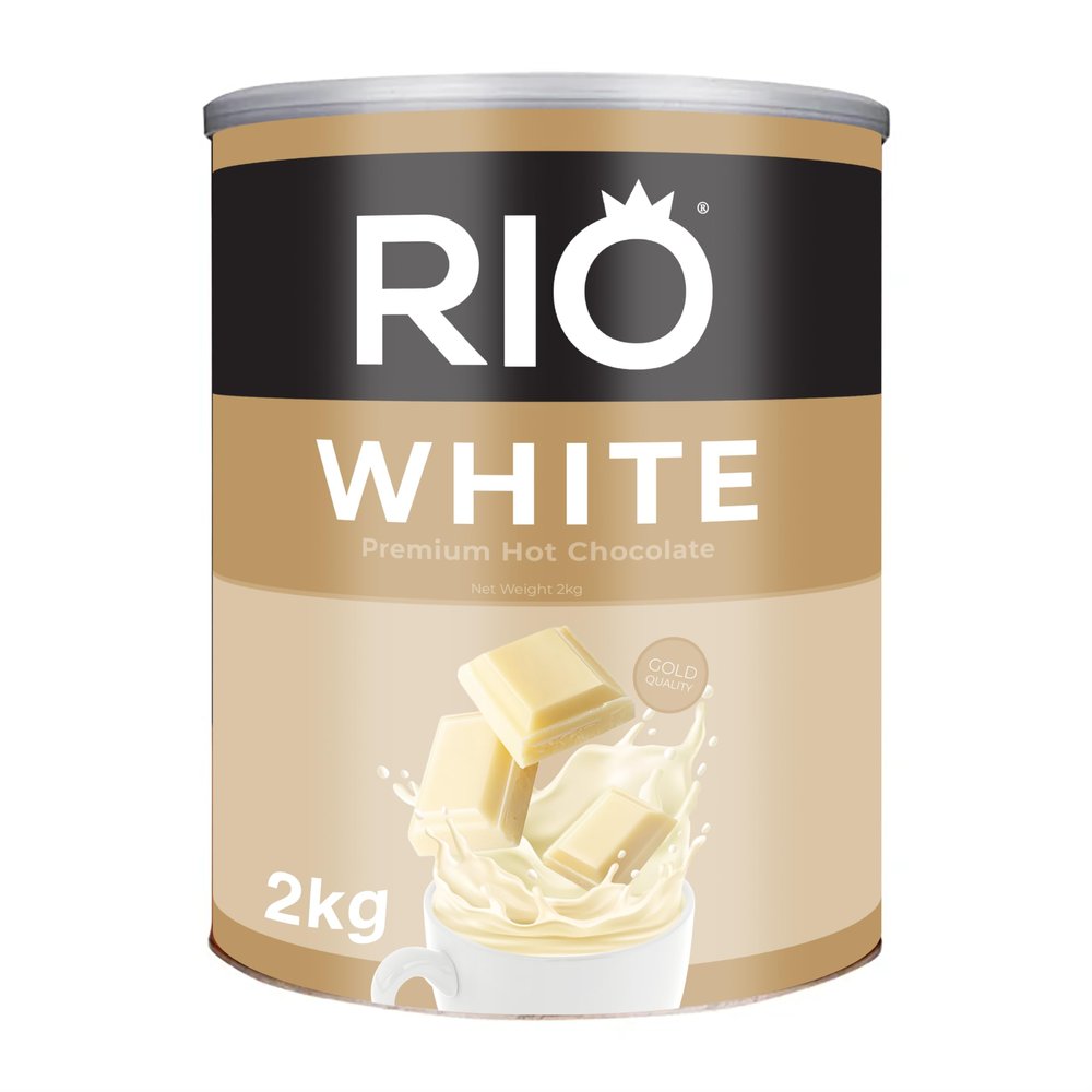 Rio White Premium Hot Chocolate Powder in a 2kg Tub, Approx. 80 Servings, Cocoa (32%), Creamy White Chocolate Indulgence