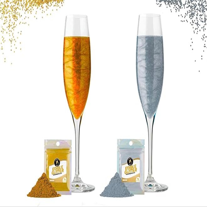 Twinkle my Drink Gold & Silver Deluxe Edible Glitter for Drinks, Cakes & Cocktails | Birthday Party Decorations | Gold Party Props | Edible Cocktail Decorations | Cake Toppers | 10g up to 50 Servings