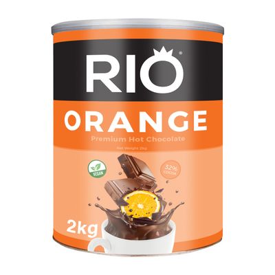 Rio Orange Premium Hot Chocolate Powder a 2kg Tin, Approx. 80 Servings, Cocoa (32%), Velvety Orange Chocolate Indulgence