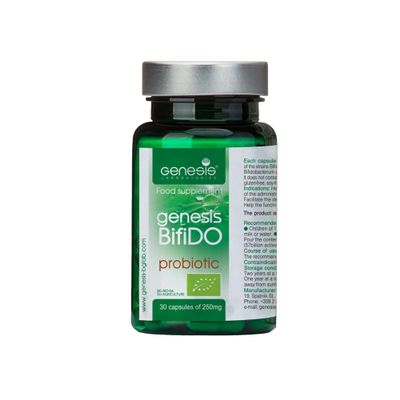 Genesis Bifido Bio Vegan Probiotic with Lactobacillus and Bifidobacterium Strains May Support Gut Helth, Digestion, Immune System 250 Mg per Capsule 30 caps