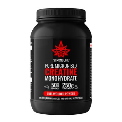 Creatine Monohydrate Powder by Stronglife - 250 Grams, 50 Servings at 5 Grams, Micronised, Pure 200 Mesh, Unflavoured - Enhances Muscle Performance Power & Recovery (250 Grams)