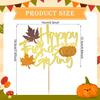 1 Pack Happy Friendsgiving Cake Topper Gold Glitter Thanksgiving Cake Topper Maple Leaf Pumpkin Cake Decoration Cake Picks for Fall Harvest Thanksgiving Day Friends Party Supplies (J) view 2