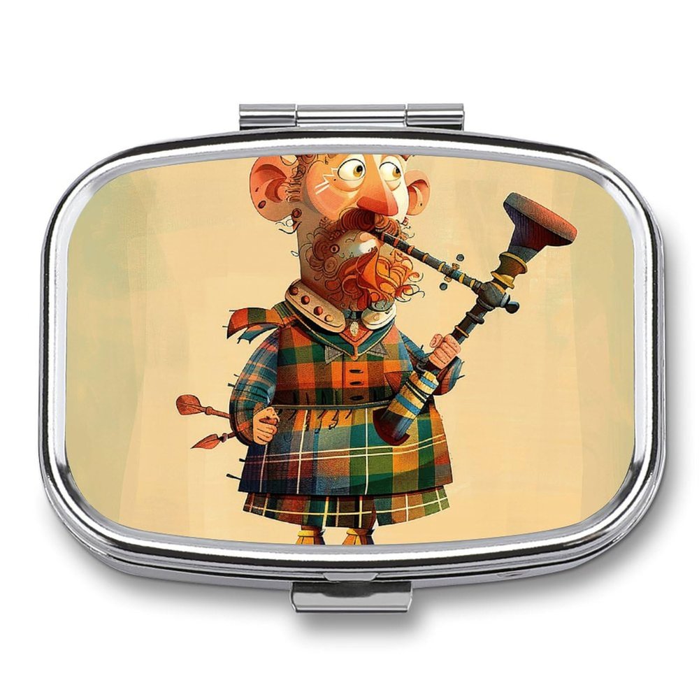Pill Box Pill Case for Woman Weekly Pill Organizer Cartoon Scottish Bagpipe Small Pillbox Pill Container with 3 Compartments Portable Vitamin Holder Boxes for Travel Medicine Organizer