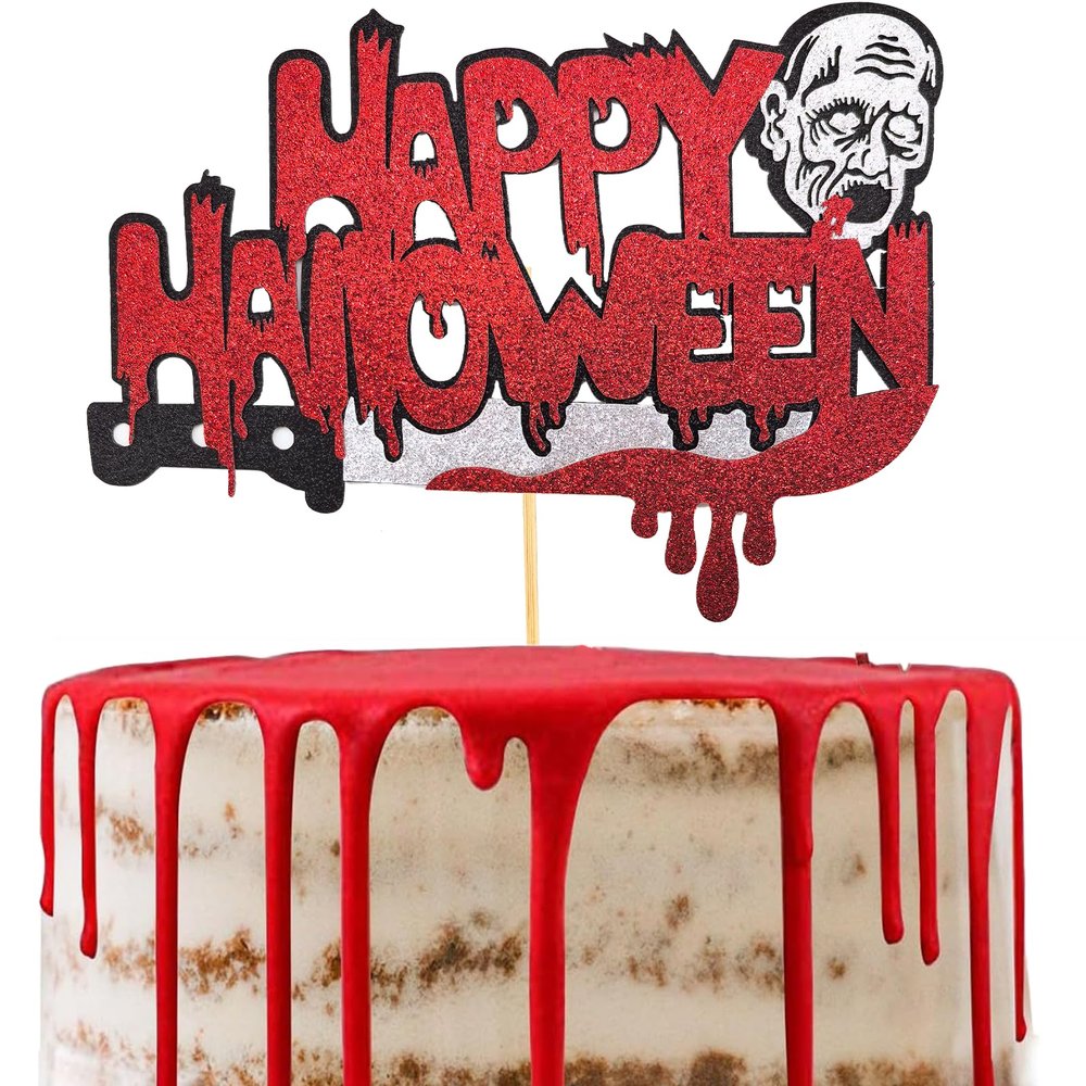 1Pcs Happy Halloween Cake Topper Black Glitter Skull Cake Topper Castle Witch Pumpkin Ghost Bat Halloween Cake Decorations Cake Pick Cake Accessories for Halloween Birthday Baby Shower Party Supplies