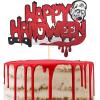 1Pcs Happy Halloween Cake Topper Black Glitter Skull Cake Topper Castle Witch Pumpkin Ghost Bat Halloween Cake Decorations Cake Pick Cake Accessories for Halloween Birthday Baby Shower Party Supplies view 1