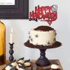 1Pcs Happy Halloween Cake Topper Black Glitter Skull Cake Topper Castle Witch Pumpkin Ghost Bat Halloween Cake Decorations Cake Pick Cake Accessories for Halloween Birthday Baby Shower Party Supplies view 2