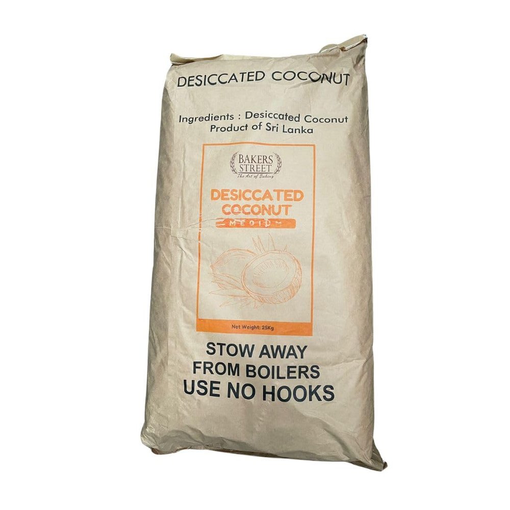 Desiccated Coconut Medium 25kg by Bakers street - Made in Sri Lanka, Natural Dried Coconut, High Fibre, Ideal for Baking, Cooking, and Topping Desserts,Vegan & Gluten-Free