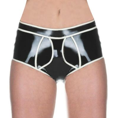 ASNAT Black And White Latex Briefs With Stripes Rubber Panties Shorts Boyshorts Underpants