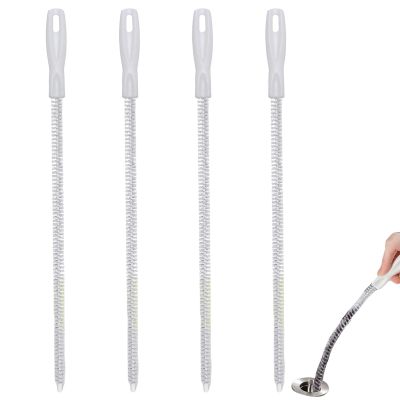 Long-handled Cleaning Brush - 4 Sink Hair Cleaning Brush, Extra-long Drain Brush | Hangable Bendable 17.7 Inches Pipe Cleaner Brush For Toilet Clogged Drains (White)