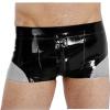 ASNAT Black And Silver Trims Sexy Latex Boxer Shorts With Wave Shape Front Zippers Rubber Underpants view 1