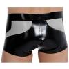 ASNAT Black And Silver Trims Sexy Latex Boxer Shorts With Wave Shape Front Zippers Rubber Underpants view 3
