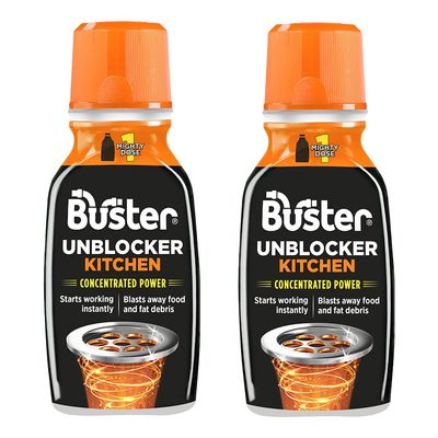 Buster Kitchen Plughole Unblocker (Pack of 2 x 150g) Fast-Acting Sink Unblocker Dissolves Fat, Food & Debris, Drain Cleaner Clears Blockages in Kitchen Sink Pipes - Made in UK