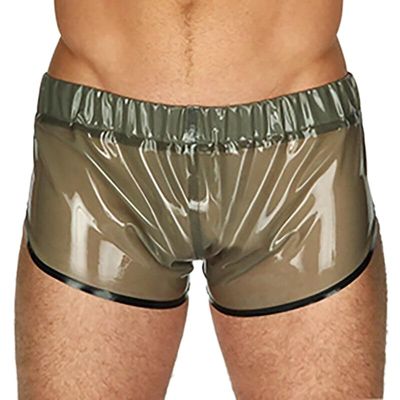 ASNAT Transparent Green And Black Sexy Latex Boxer Shorts With Elastic Belt Rubber Underpants