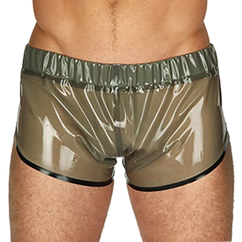 ASNAT Transparent Green And Black Sexy Latex Boxer Shorts With Elastic Belt Rubber Underpants