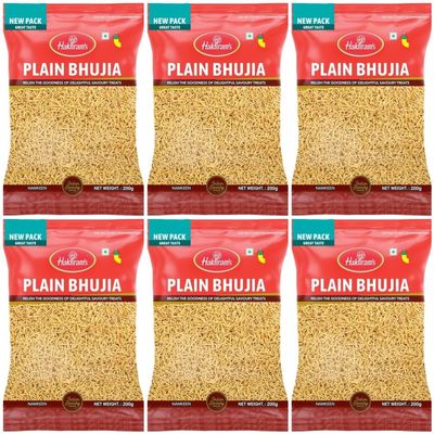 Haldiram's Plain Bhujia - 200g (Pack of 6) | Authentic Indian Snack | Crispy Gram Flour Sev | Perfect Tea-Time Savory
