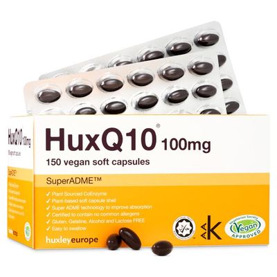 Q10 Coenzyme 100 mg Vegan Soft caps, 150-Pack  Support Heart, Blood Pressure, Skin Health with Easy-to-Swallow, Vegan,Halal, Kosher, Ubiquinone COQ10,SuperADME  Food Supplements by Huxley Europe