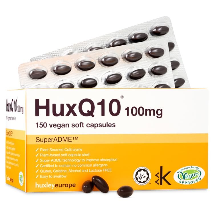 Q10 Coenzyme 100 mg Vegan Soft caps, 150-Pack  Support Heart, Blood Pressure, Skin Health with Easy-to-Swallow, Vegan,Halal, Kosher, Ubiquinone COQ10,SuperADME  Food Supplements by Huxley Europe