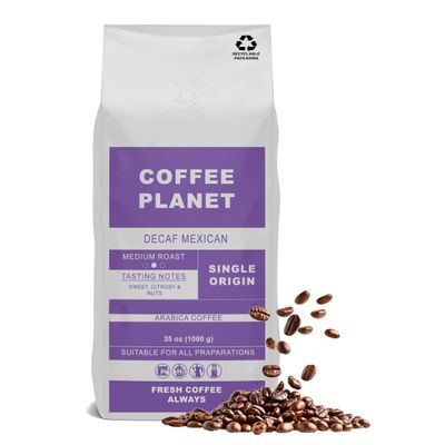 Coffee Planet | Mexican Decaf Coffee Beans - 1kg | Medium Roast Premium Arabica Coffee Beans | Rich Flavoured