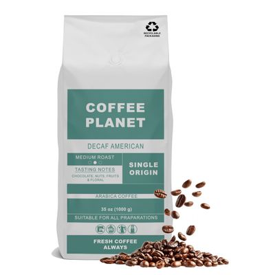 Coffee Planet | American Decaf Coffee Beans - 1kg | Medium Roast | Made from Arabica Coffee Beans | Rich Flavoured