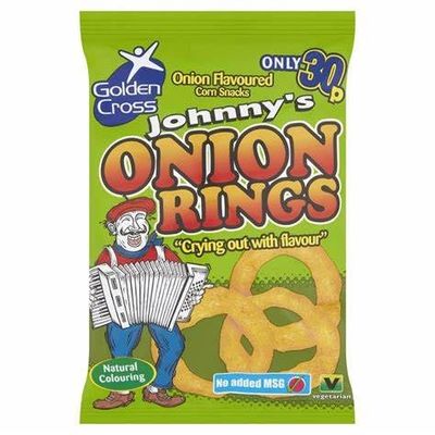 Golden Cross Johnny's Onion Rings (36x22g) Full Box Crisps Corn Snacks Onion Flavour Flavoursome Snack PM35P Party Snack