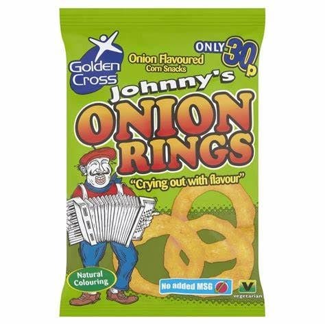 Golden Cross Johnny's Onion Rings (36x22g) Full Box Crisps Corn Snacks Onion Flavour Flavoursome Snack PM35P Party Snack