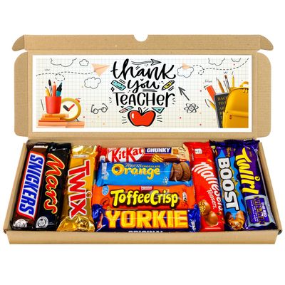 Thank You Teacher Gift | Letter box Chocolate Hamper Selection Box | 10 Fullsize Chocolate Bars | Ideal Gifts For Teachers
