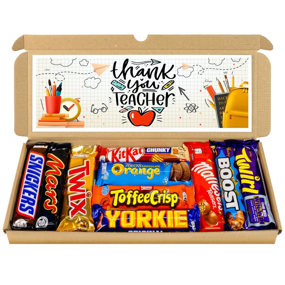 Thank You Teacher Gift | Letter box Chocolate Hamper Selection Box | 10 Fullsize Chocolate Bars | Ideal Gifts For Teachers