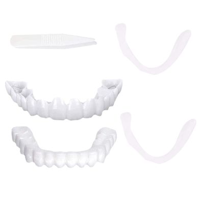 2 Pairs Fake Teeth Temporary Denture Teeth Veneer Clip in Veneers Teeth,Snap on Veneers Teeth Top and Bottom, Confidence Smile Dentures Veneers Fake Teeth for Men And Women Cover Bad Teeth