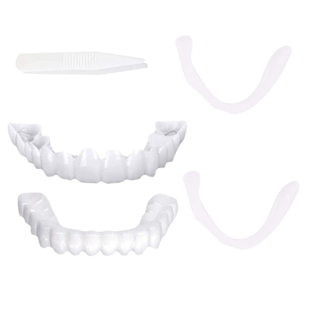 2 Pairs Fake Teeth Temporary Denture Teeth Veneer Clip in Veneers Teeth,Snap on Veneers Teeth Top and Bottom, Confidence Smile Dentures Veneers Fake Teeth for Men And Women Cover Bad Teeth