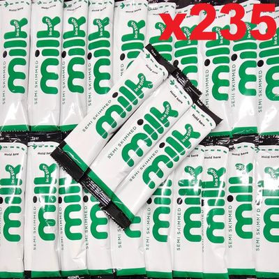 235x Semi-Skimmed UHT Milk 10ml Individually Wrapped Sticks Portions Sachets Lakeland