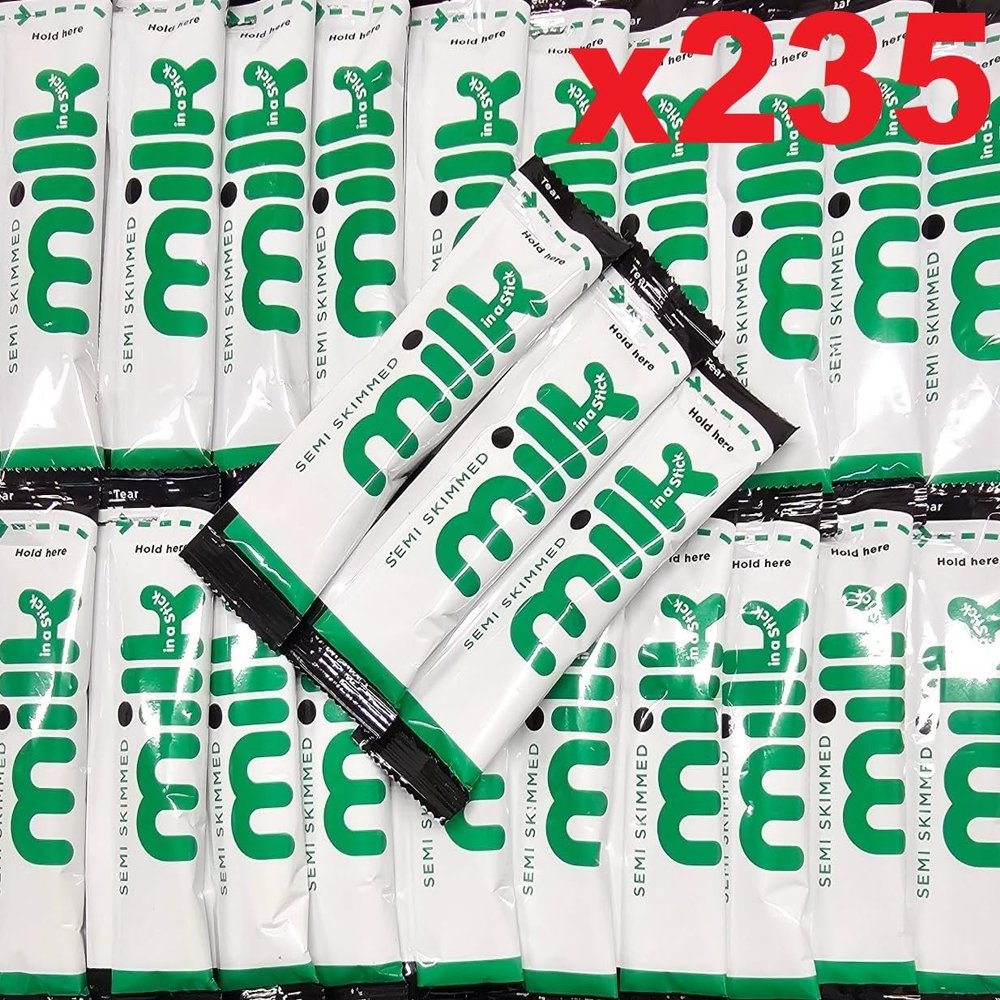 235x Semi-Skimmed UHT Milk 10ml Individually Wrapped Sticks Portions Sachets Lakeland