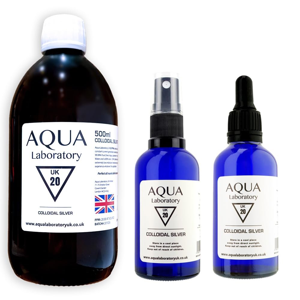 Aqua Laboratory UK 1X 500ml + 50ML Spray & PIPET 10 PPM Colloidal Silver