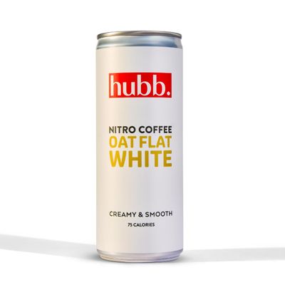 hubb Oat Flat White  Nitro Cold Brew Coffee Iced Coffee Drink with Oat Milk (12 x 250ml Cans) | Specialty-Grade, Single-Origin Arabica | Bold, Smooth Flavour | Dairy-Free, Vegan, 100% Natural