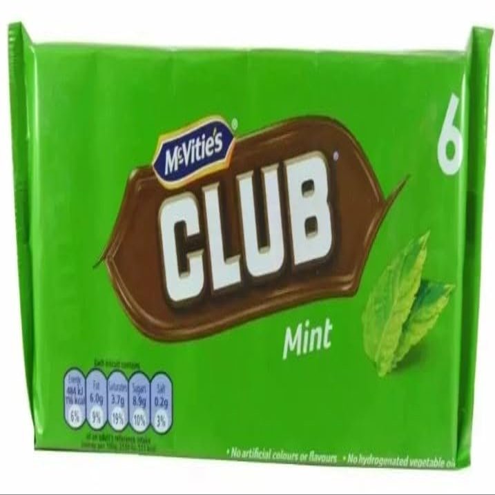 6 X Club Mint Chocolate Biscuits 6 x 22g Delicious Tasty And Twisty Treat Gift Hamper For Birthday,Christmas,Easter