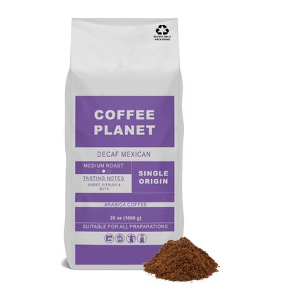 Coffee Planet | Mexican Decaf Ground Coffee - 1kg | Medium Roast | Made from Arabica Coffee Beans | Rich Flavoured