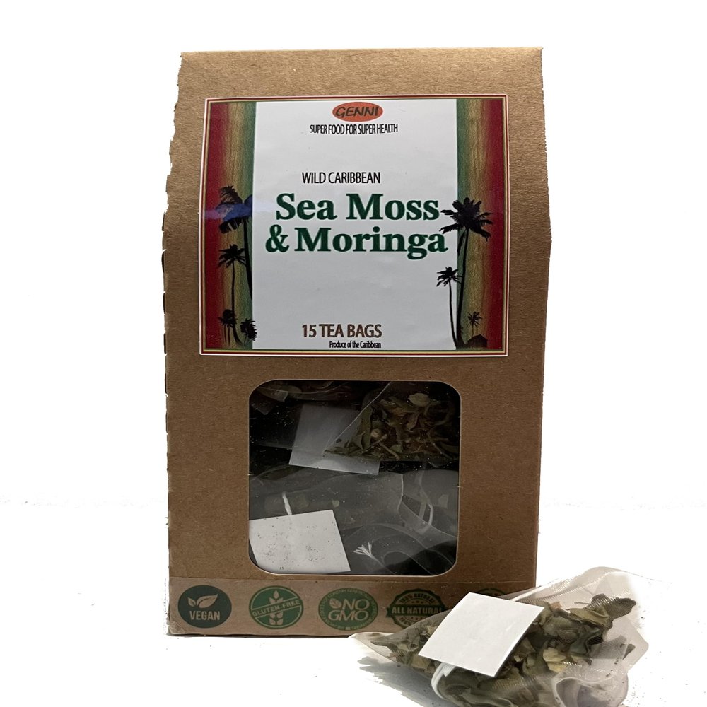 Sea Moss & Moringa Tea in heat sealed bio-degradable Tea bags