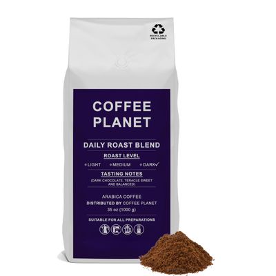 Coffee Planet | Daily Roast Blend Ground Coffee - 1kg | Dark Roast | Made from Arabica Coffee Beans | Rich Flavoured