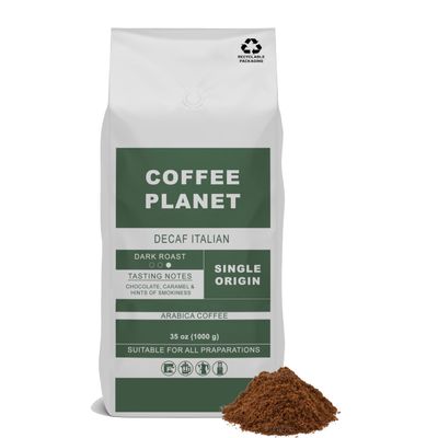 Coffee Planet | Italian Decaf Ground Coffee - 1kg | Dark Roast | Made from Arabica Coffee Beans | Rich Flavoured
