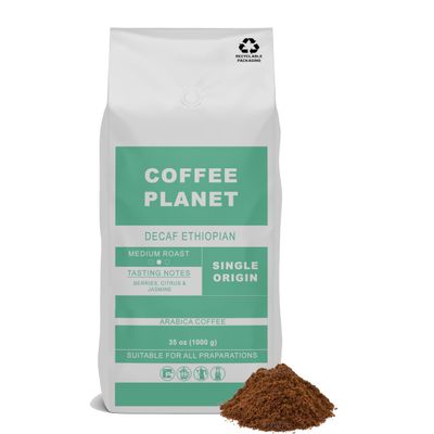 Coffee Planet | Decaf Ethiopian Ground Coffee - 1kg | Medium Roast | Made from Arabica Coffee Beans | Rich Flavoured