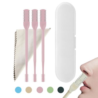RIGENO Nose Hair Scissors, Double Sided Nose Hair Clippers, Portable Nose Hair Trimmer Nose Hair Removal, 360 Rotating Nasal Hair Cutter, Manual Nose Hair Trimmer for Men Women 3pcs (Pink)
