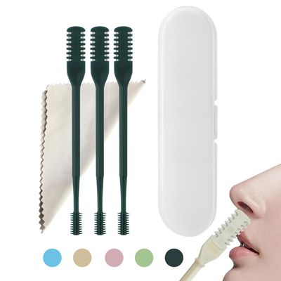RIGENO Nose Hair Scissors, Double Sided Nose Hair Clippers, Portable Nose Hair Trimmer Nose Hair Removal, 360 Rotating Nasal Hair Cutter, Manual Nose Hair Trimmer for Men Women 3pcs (Blackish Green)