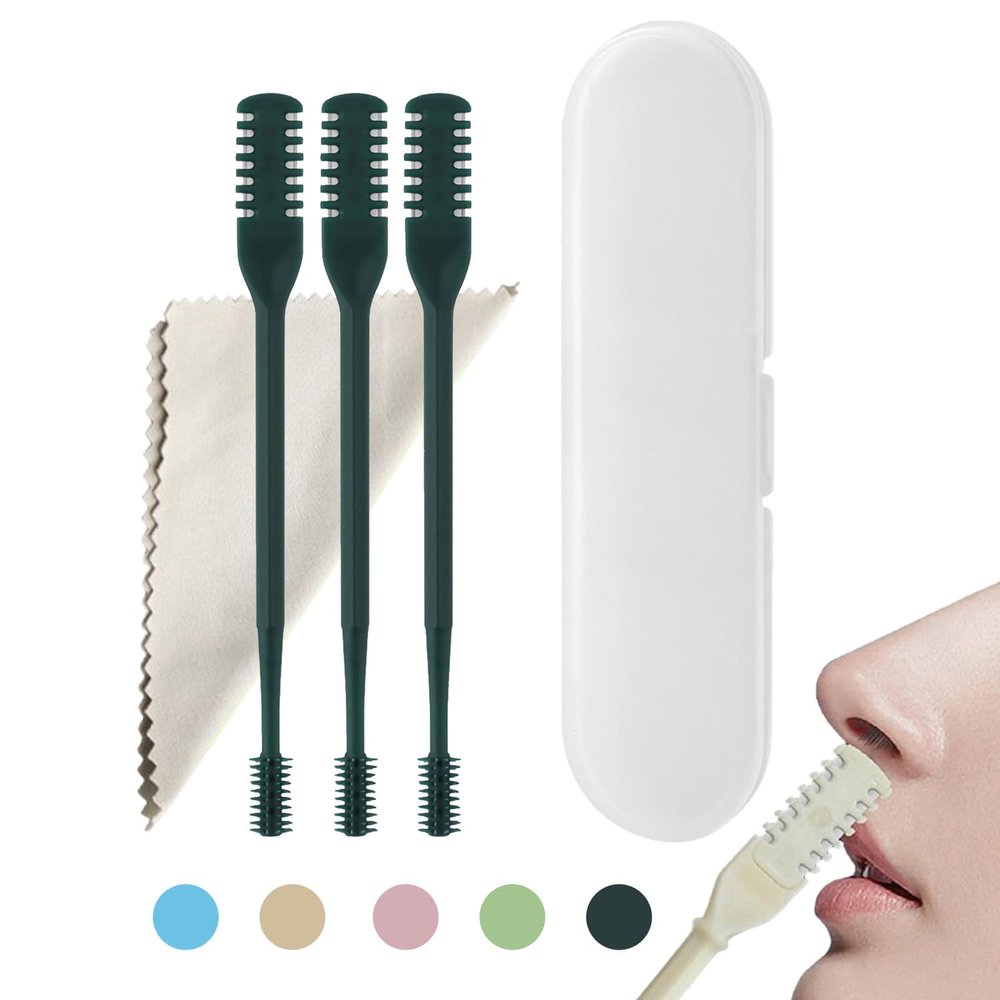 RIGENO Nose Hair Scissors, Double Sided Nose Hair Clippers, Portable Nose Hair Trimmer Nose Hair Removal, 360 Rotating Nasal Hair Cutter, Manual Nose Hair Trimmer for Men Women 3pcs (Blackish Green)
