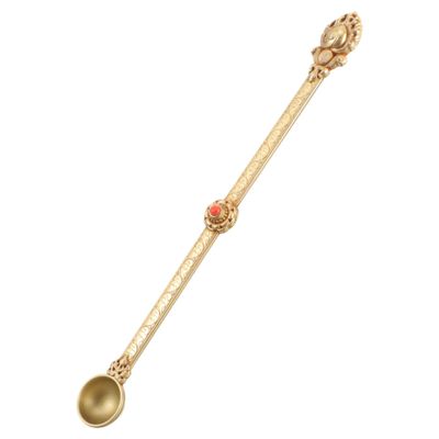 MOLUCKFU Intricately Carved Brass Ghee Spoon for Rituals, Offering Oblations the Fire, Ethnic Antique Style Hawan Spoon with Fine Figure, for Religious Ceremonies and Spiritual Use