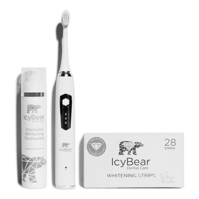 Icy Bear Dental Care - Power Smile Teeth WHITENING Bundle  Includes Sonic Toothbrush, Diamond Dust Toothpaste & Whitening Strips  at-Home Whitening Kit