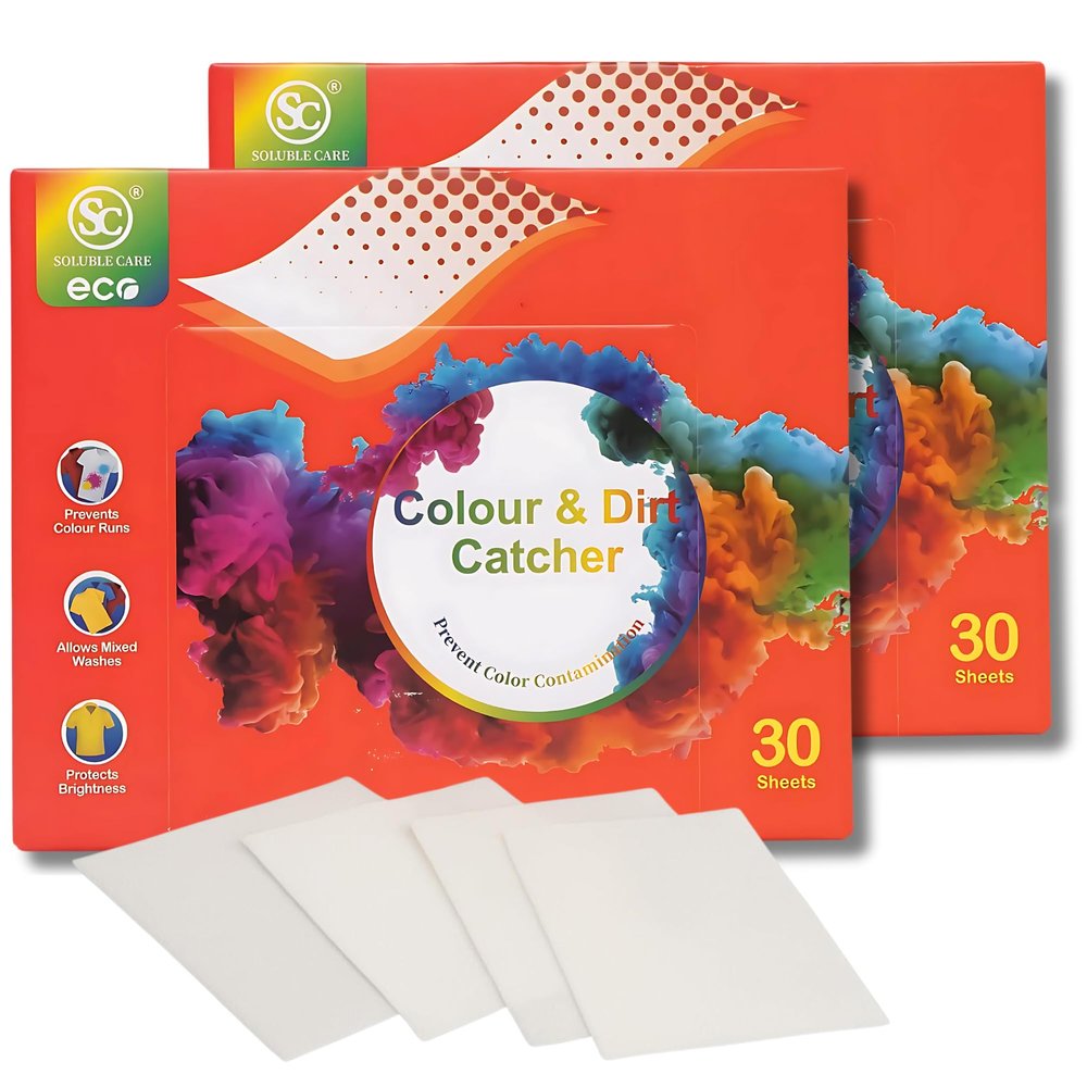 Eco-Friendly Colour & Dirt Catcher Laundry Sheets 60 Sheets, Max Protect Technology to Prevent Colour Run, Preserve Brightness, and Enhance Laundry Performance in Both Hot and Cold Water Washes