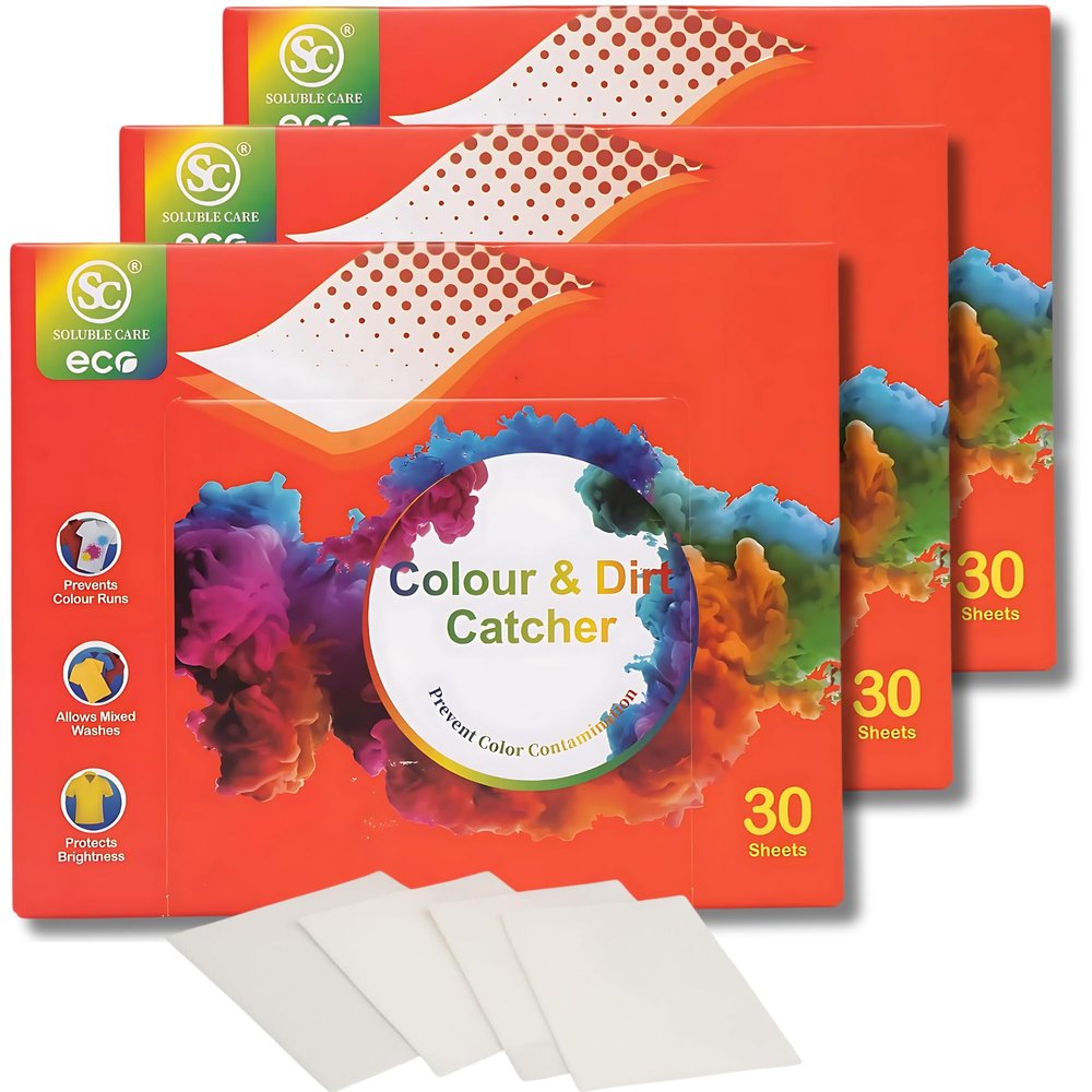 Eco-Friendly Colour & Dirt Catcher Laundry Sheets 90 Sheets, Max Protect Technology to Prevent Colour Run, Preserve Brightness, and Enhance Laundry Performance in Both Hot and Cold Water Washes